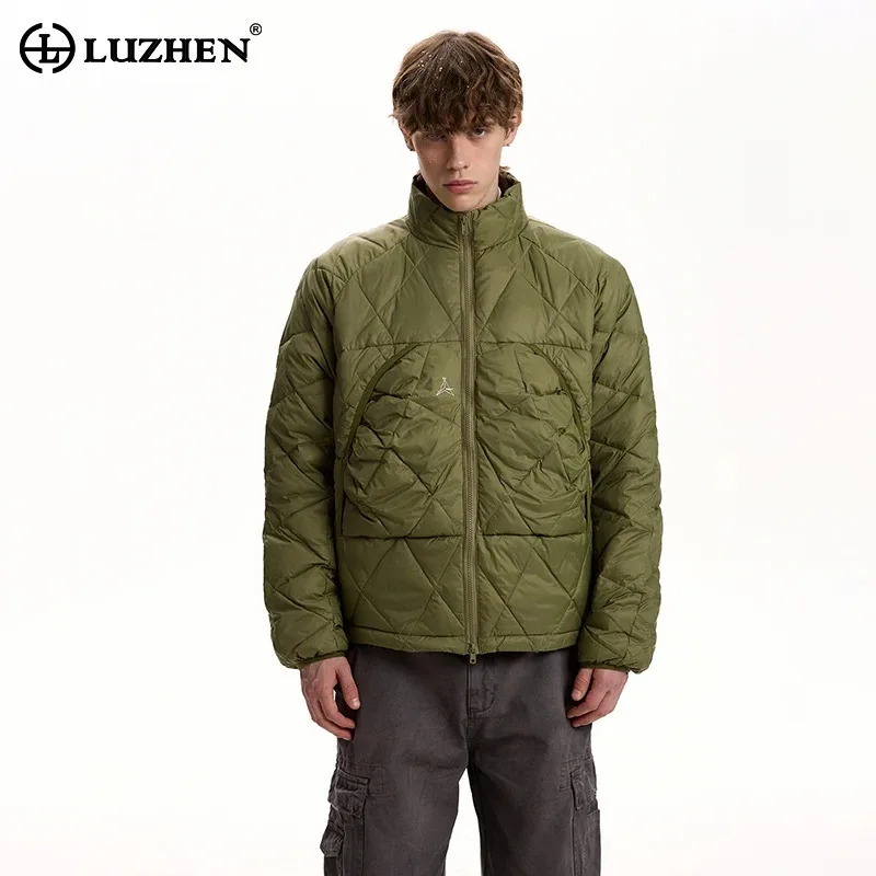 

LUZHEN 2025 Winter Elegant Handsome Stand Neck Zipper Padded Coat Men Stylish High Quality Solid Color Warm Parka Jacket JY5281