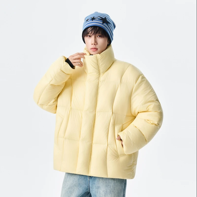 

Men's Winter Thiened Loose down Jaet Warm Stand Collar Outerwear Sli American Retro Brand Bread Coat Youth Trend