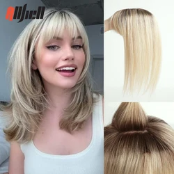 10 Inches Hair Toppers for Women Ombre Black Brown Blonde Real Human Hair Silk Base Three Clips in Topper Hair Extensions