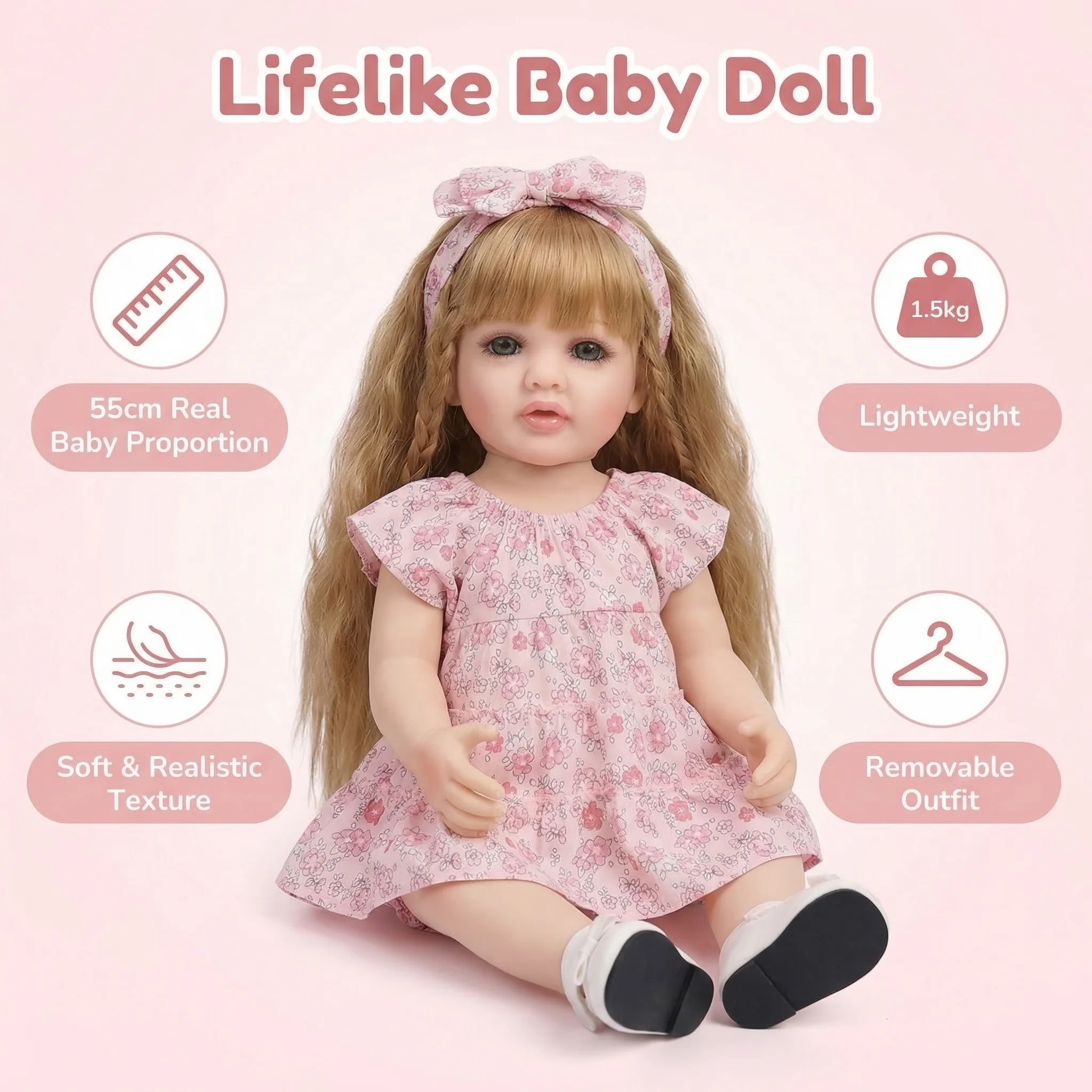 NPK 22inch Betty Soft Vinyl Reborn Doll Lifelike 3D Skin Visible Veins Light Brown Curly Hair Full Body Girl Doll for Children G
