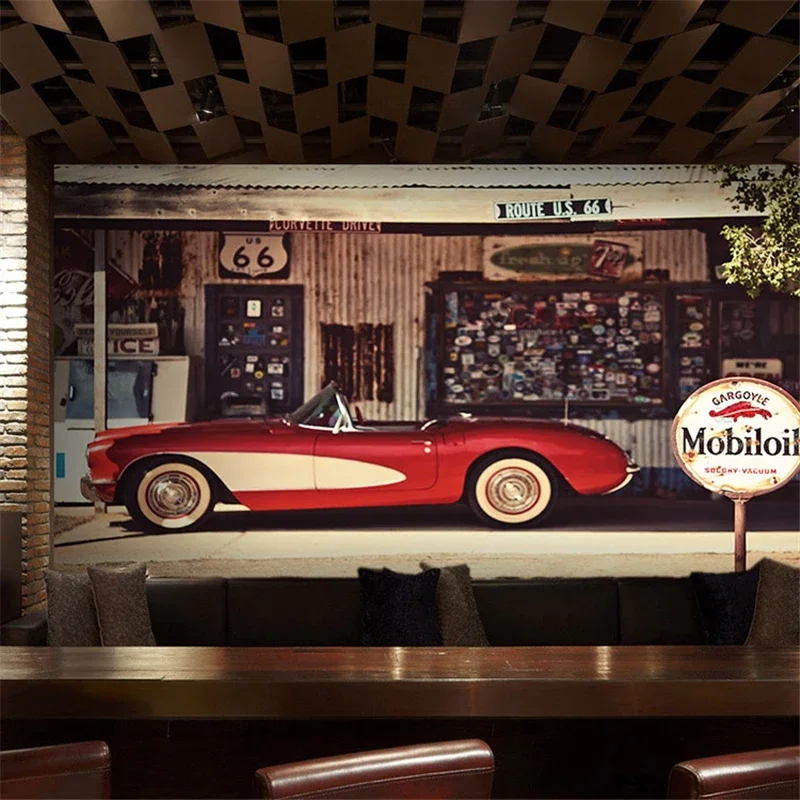 custom wall paper Restaurant coffee shop bar background retro nostalgia vintage car large mural 3D wallpaper papel de parede