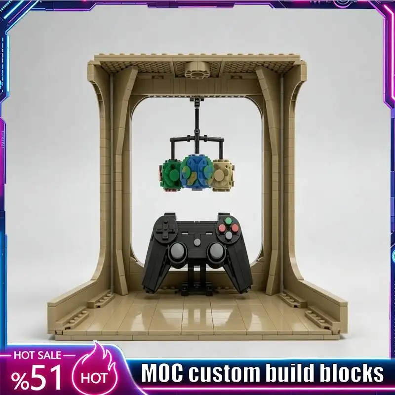 817PCS Beige Frame Game Controller Floating Planet Display Diorama Blocks MOC Model DIY Ornament Educational Toy Birthday Gift