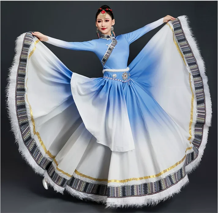 

Chinese Ethnic Tibetan Robe Women's Clothing Tibetan Dance Performance Costumes