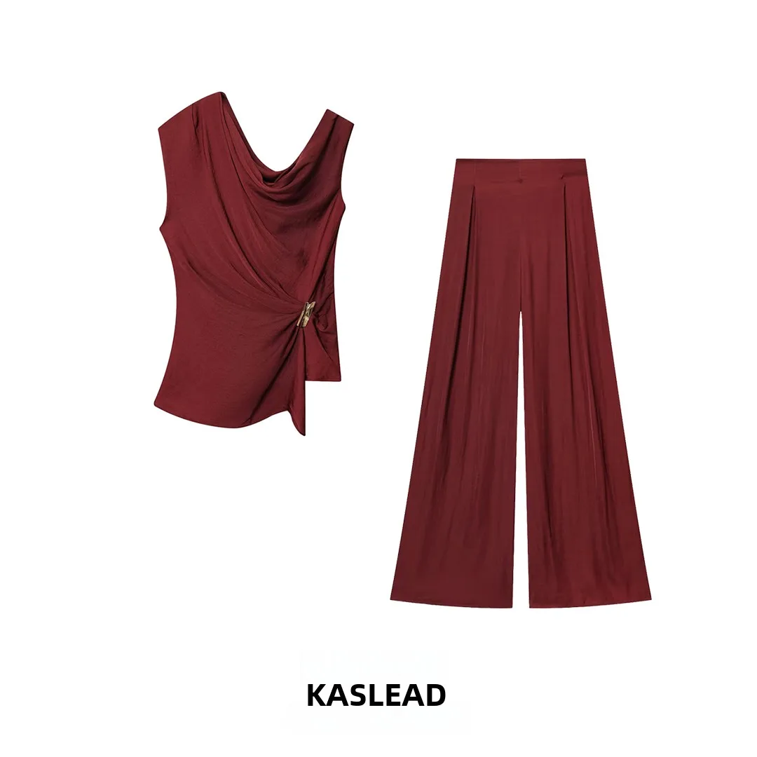 

KASLEAD New Women's Faion oulder Bared ort Sve Top with Accories Long Pants Asymmetrical Design Autumn Outfit Set
