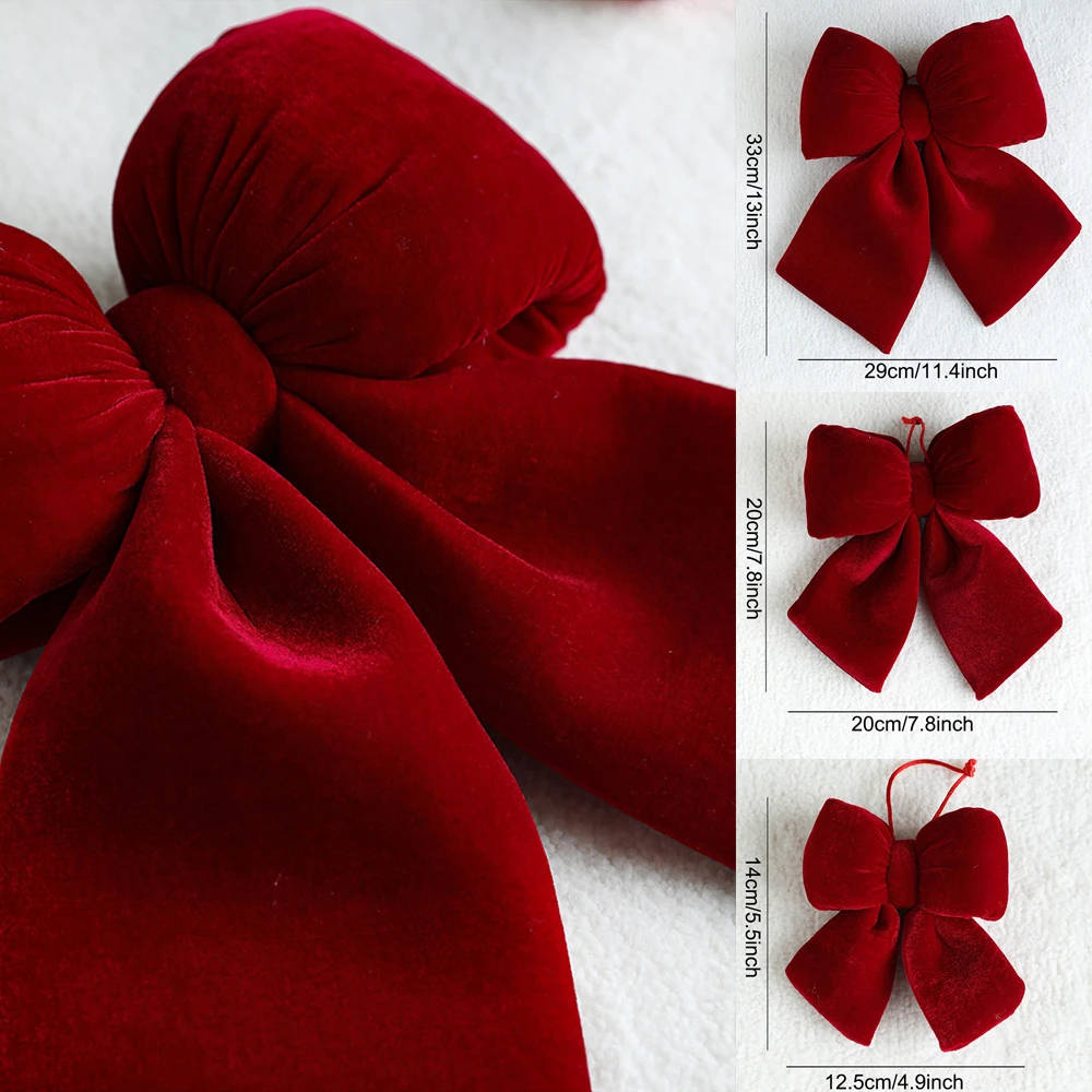 Weihnachten rote Samtschleifen Weihnachtsbaum Ornamente für Weihnachten Home Dekorationen Kranz Treppen Geländer Dekore Neujahr Geschenkzubehör – Detail 4