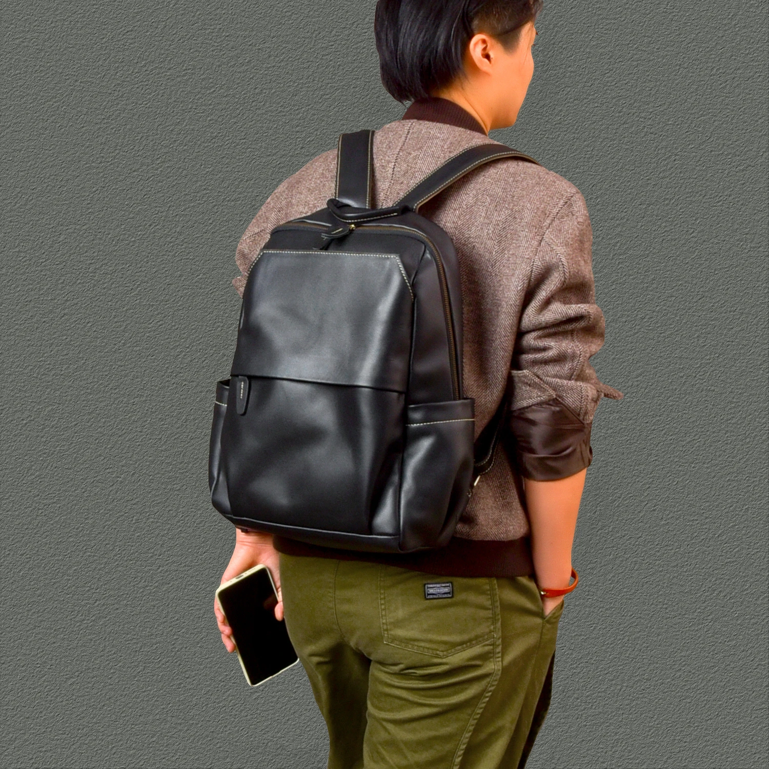 fashion casual high quality genuine leather men black backpack outdoor travel luxury handmade real cow leather women schoolbag