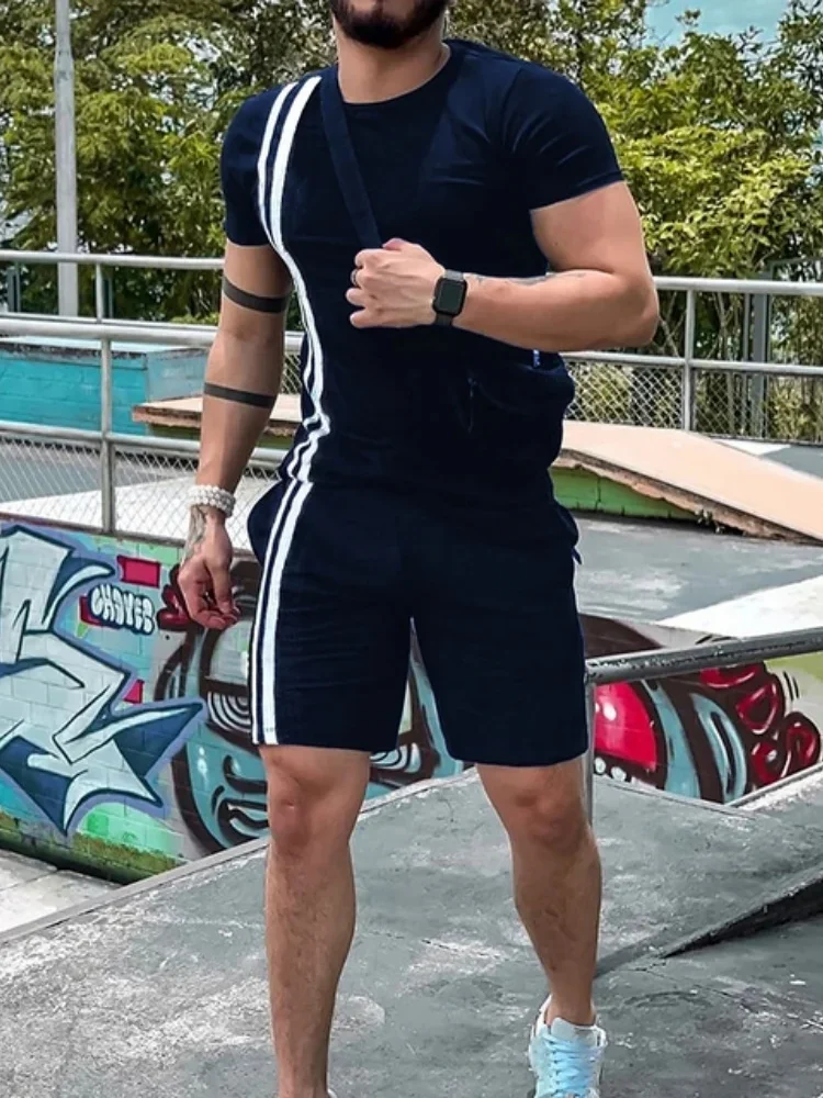 New Fashion Men's Suit Harajuku Vintage Printed Short-Sleeved T-Shirt Shorts 2 Piece Clothes Casual Men Set Streetwear view 3