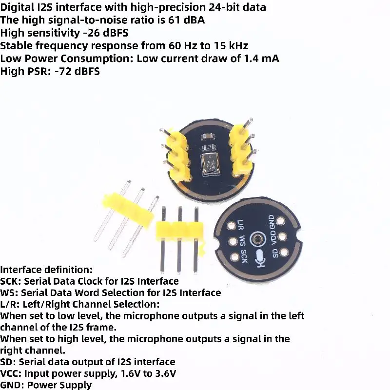 1 세트 전방향 고정밀 저전력 초소형 크기 MS3625 INMP441 I2S 디지털 마이크 모듈(ESP32 및 Arduino용)