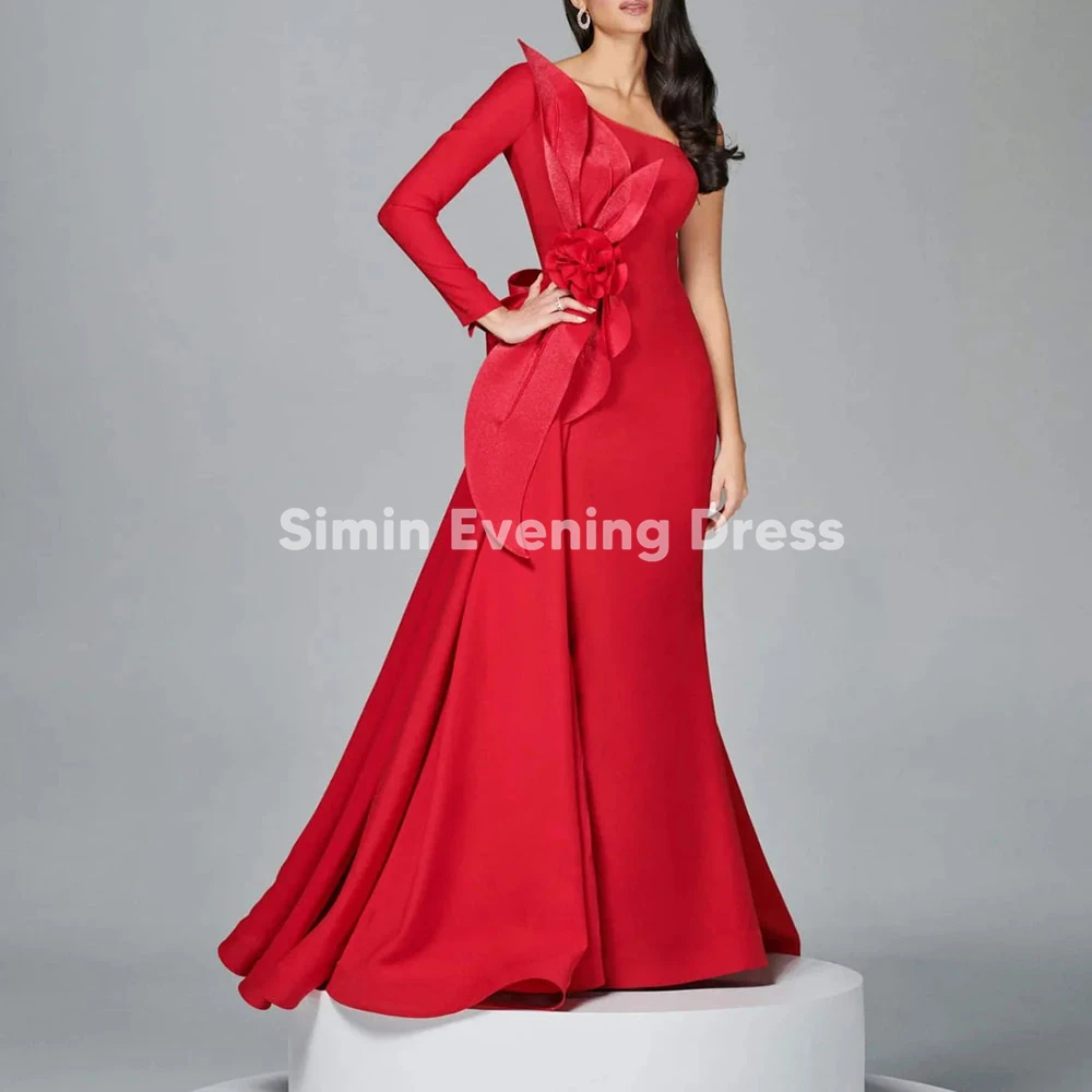 

Simin Customized Women's One-shoulder 3D Flowers Draped Saudi Evening Dresses With Long Sleeves Mermaid Elegant Dresses 2025
