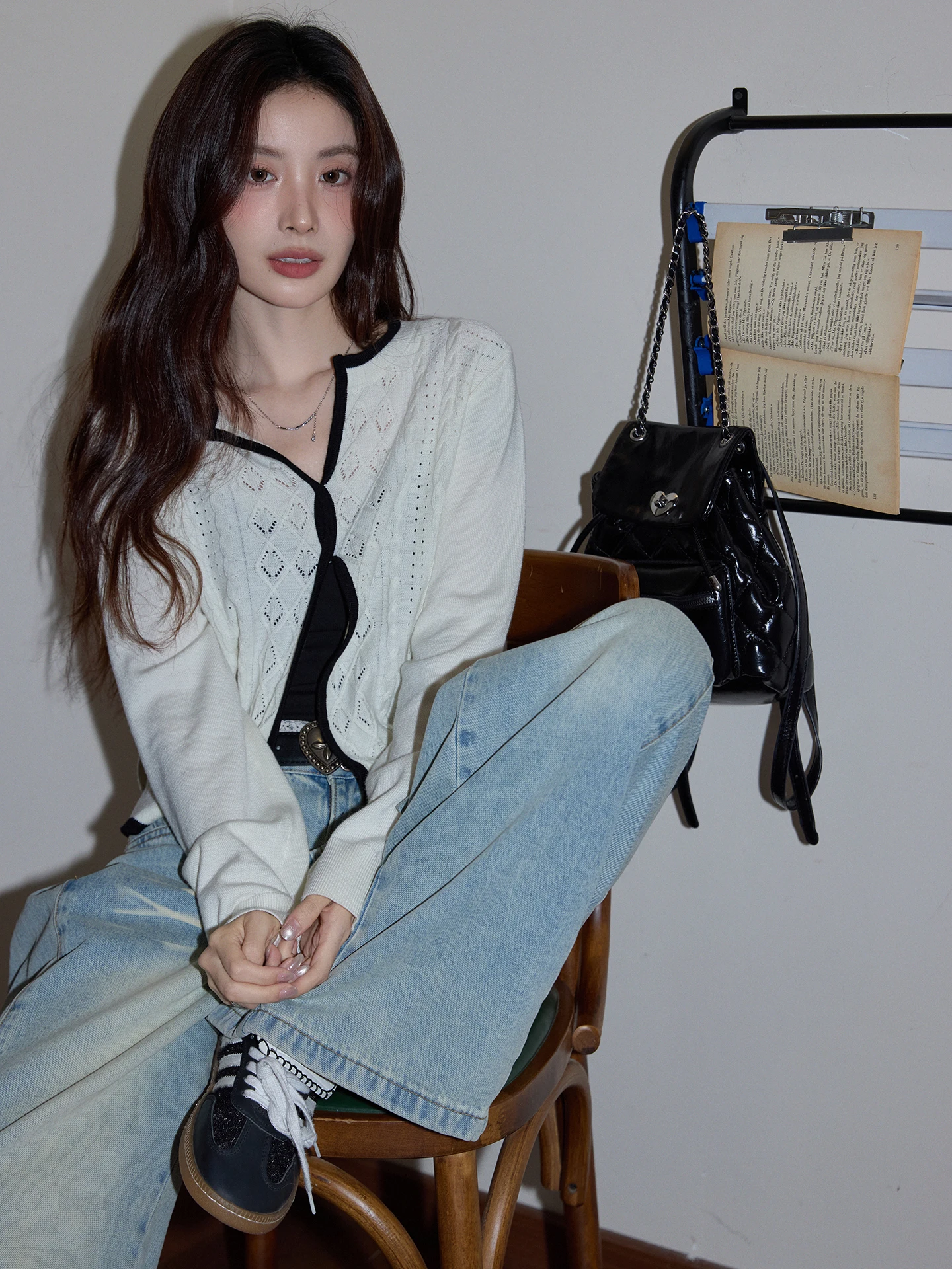 

Chaocha Home Light Apricot Spliced Knitted irt Women's Casual Slim Fit Long Sve Outerwear Top Commute Sle Knitted Card...