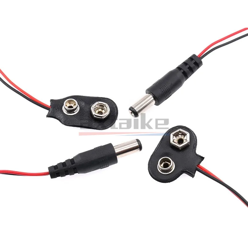10PCS 9V 6F22 Battery Snap Base Seat Connector Clip Lead Wires Holder Type I / T With DC 5.5*2.1mm Power Plug Wire Length 15CM