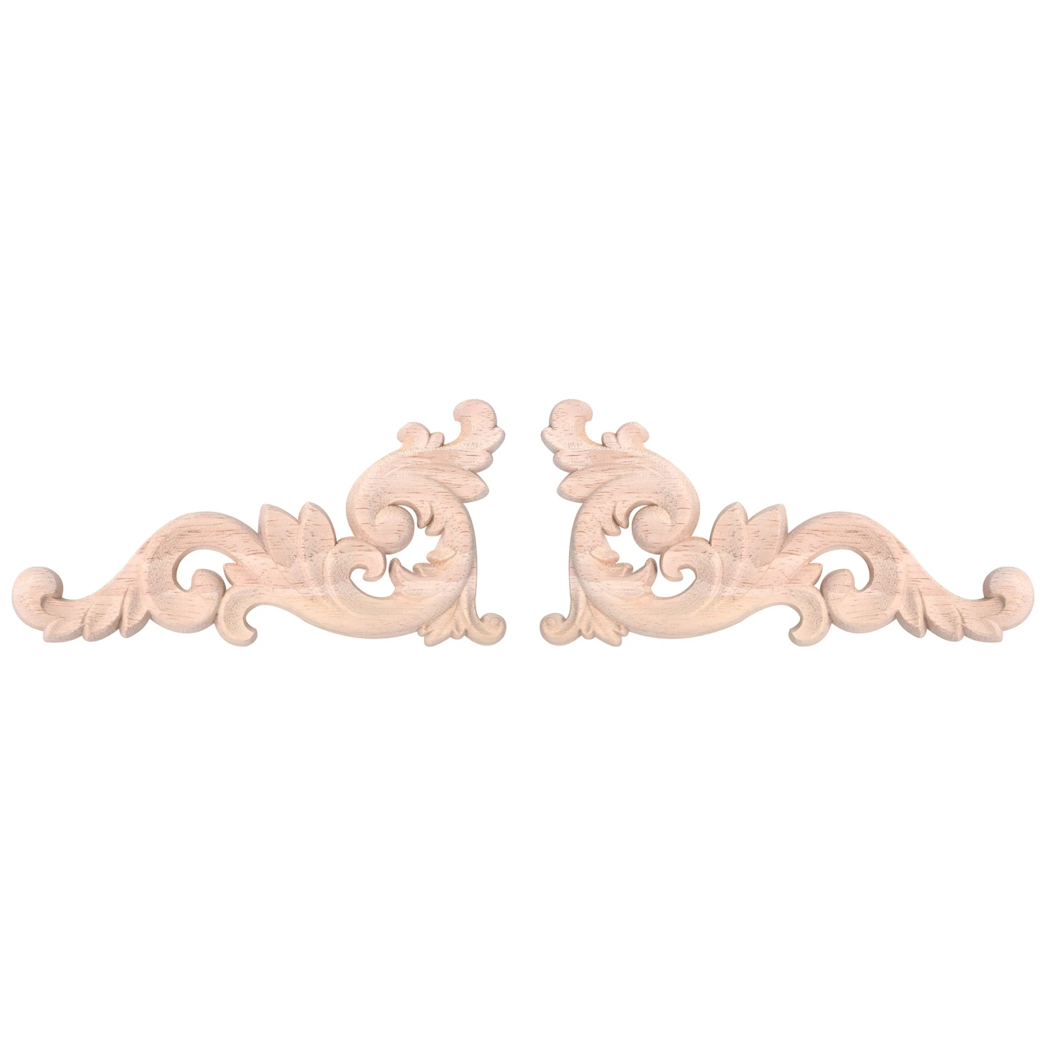 2pcs Wood Carved Corner Onlay Unpainted Applique Frame Door Decors Decal 15*8*0.8cm