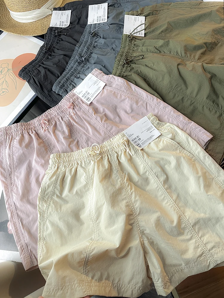 

Повседневные женские шорты с завязками на талии, тонкие, быстросохнущие, летние, свободного кроя, с высокой талией, прямые брюки-шорты для отдыха