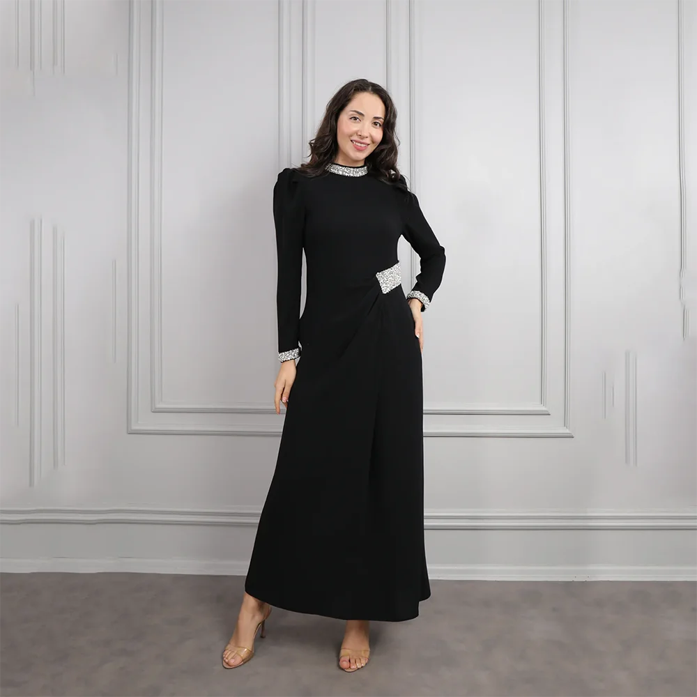 Aangepaste zwarte hoge kraag lange avondjurken elegante formele gelegenheid galajurken elegante kralen kristal 2025, galajurken