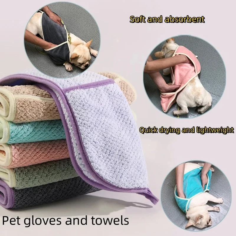 Pet Super Absorbent Towel, Cat and Dog Quick Drying Towel, Pocket Style Scrub Gloves, Bath Towel