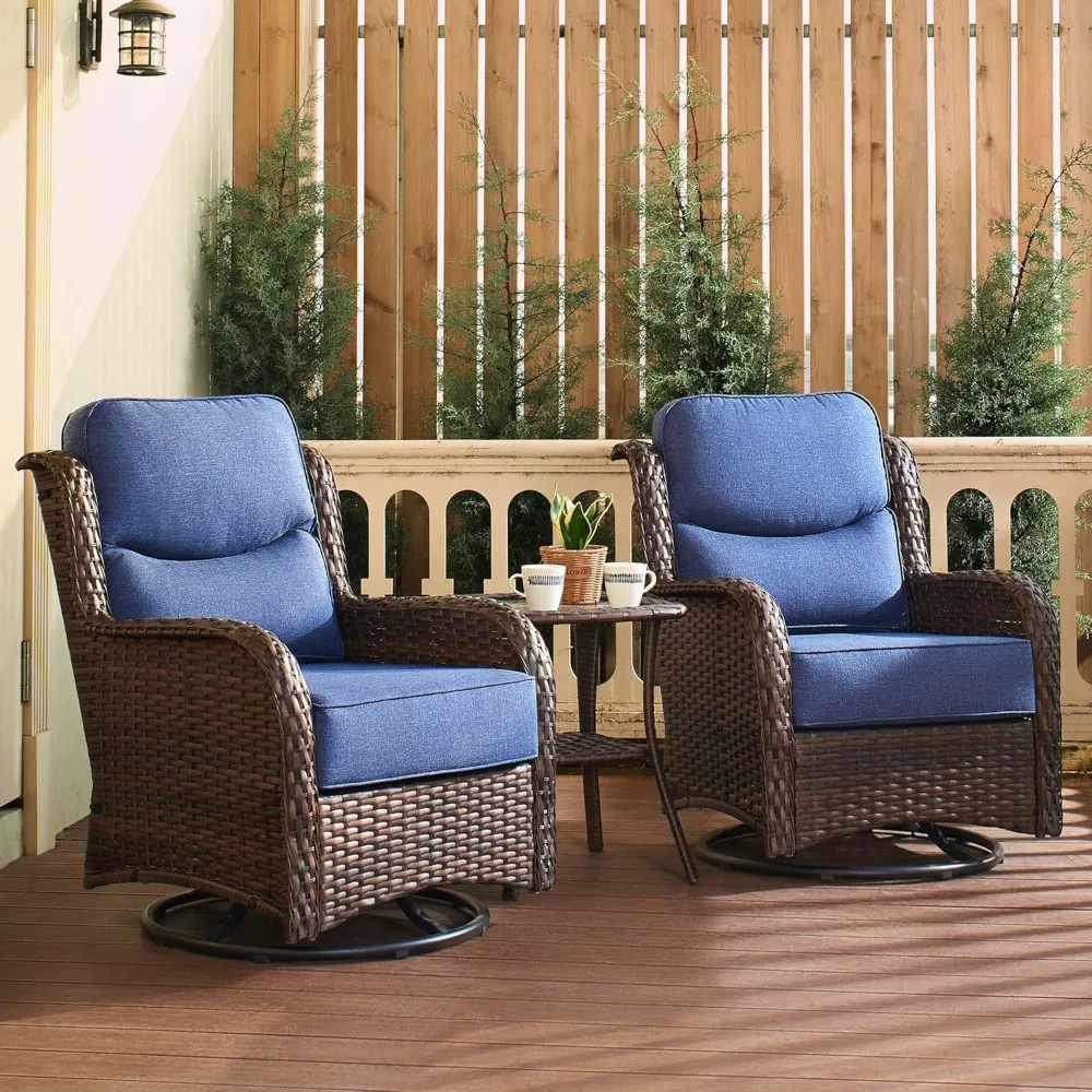 Luxury Patio Furniture Set with 6-inch Thick Cushion, Outdoor High Back Swivel Rocker Patio Chairs, 3PCS Wicker Conversat