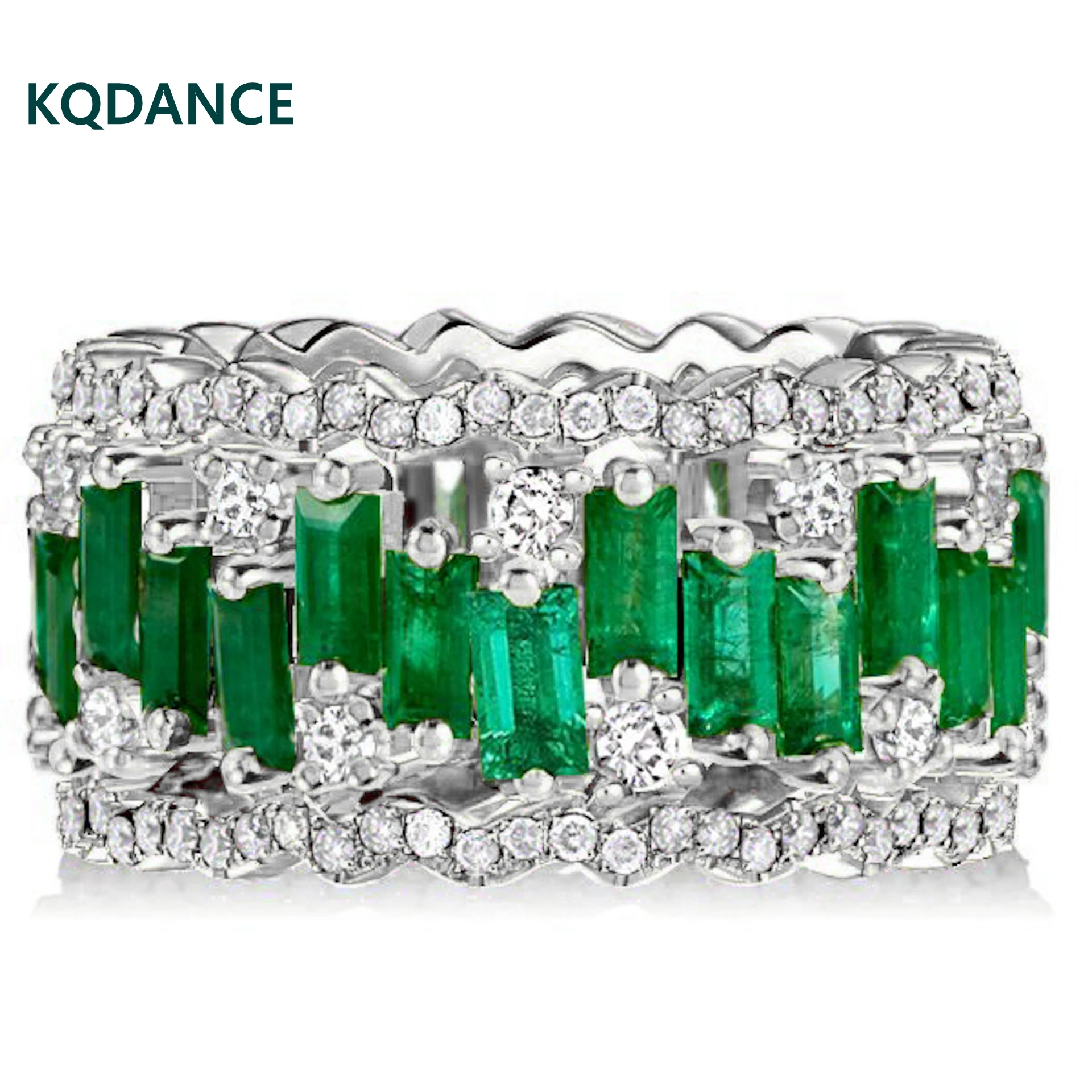 

KQDANCE Luxury Solid 925 Sterling Silver With Created Emerald Green High Carbon Diamond Cocktail Rings For Women Fine Jewelry