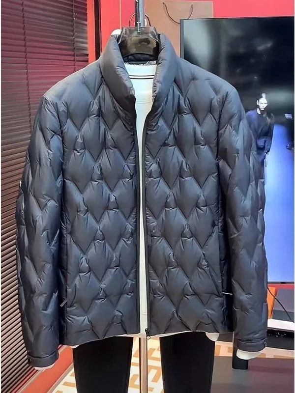 

Men's Lightweight down Jaet 90 White Du Feather Stand Collar Diamond Patterned Warmth Ci Casual ort Sle Button Closure