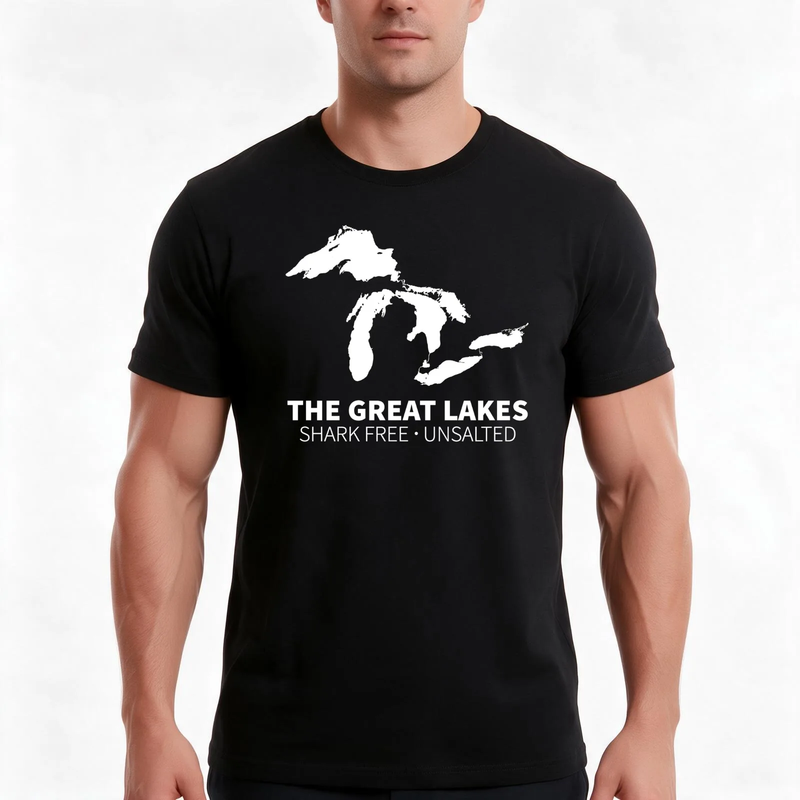 Great Lakes Shark Free Unsalted T-Shirt, Summer Casual Cotton Tee, Oversized Streetwear Tops, Vintage Graphic Print, 100% Cotton