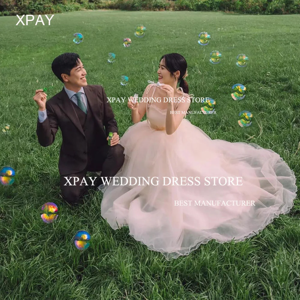 

XPAY Sweetheart Ruffles Korea Evening Dresses A Line Wedding Photos Shoot Spaghetti Sleeveless Backless Custom Corset Prom Dress