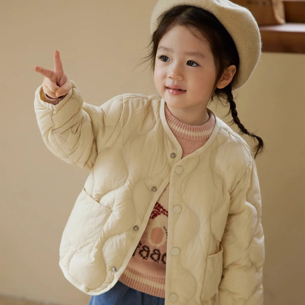 

2-7Years Baby Girls Long and Short Down Jacket Kids Autumn Winter Light Thin Coat Stylish Solid Color Jacket Grils Down Jacket