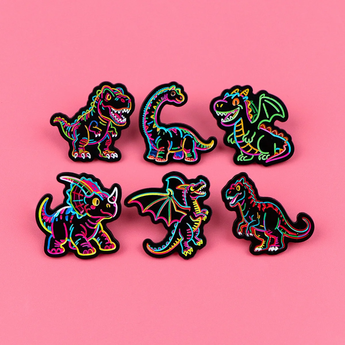 Neon Dinosaur Enamel Pins Cartoon Animal Brooches Badges for Backpacks Collection Gifts Cool Jewelry Cosplay Accessories
