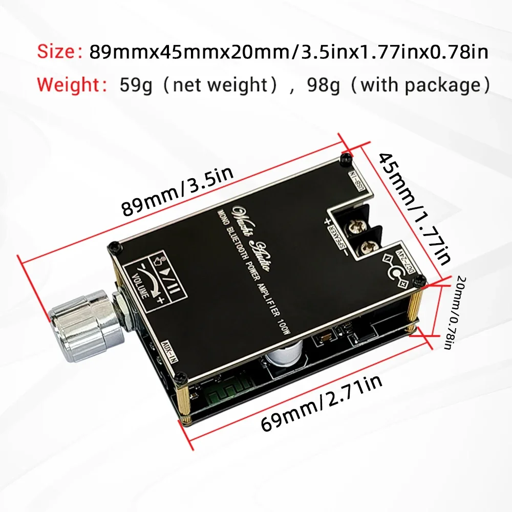 ZK-1001B Mono 100W Bluetooth 5.1 Audio Power Amplifier Module DC7-24V Power Amplifier Chip TPA3116 With TWS Box Function
