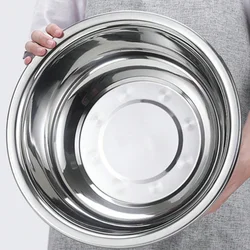 Stainless Steel Round Kitchen Cooking and Baking Kneading Bowl, Washing Fruit and Vegetable Bowl