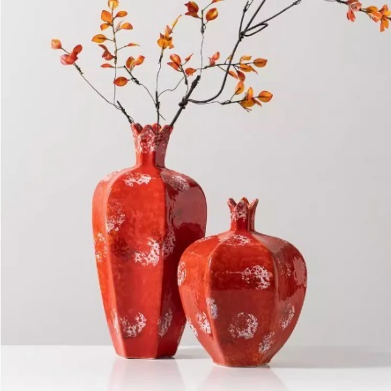 New Chinese Style High-end Kiln-changed Snow Red Ceramic Vase Flower Arrangement Living Room Model Room Club Decoration