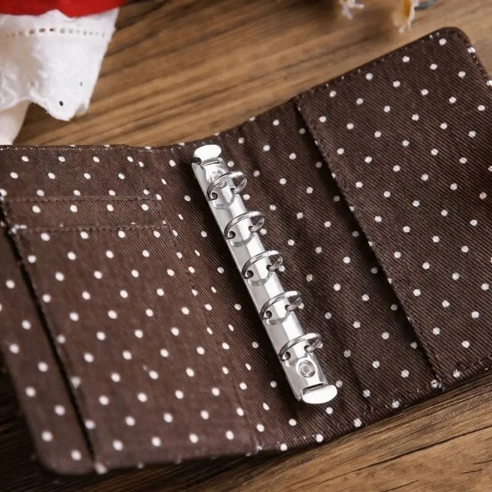 Retro DIY Polka Dot A7 Notebook Denim Fabric Snap Button Journal Binder Cover Card Pocket Loose Leaf Stationery Album Girls
