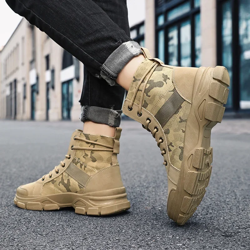 High Top Boots for Men Fashion Camouflage Design Ankle Boots Breathable High Top Canvas Boot Lace-Up Non-Slip Men Platform Boots
