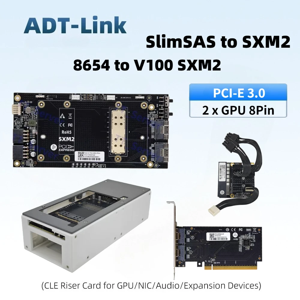 

SlimSAS 8654 To SXM2 Adapter SXM2 Single-Slot X16 Baseboard for Nvidia V100 GPU PCIE 3.0 RGB 2* GPU 8pin External Expansion Card