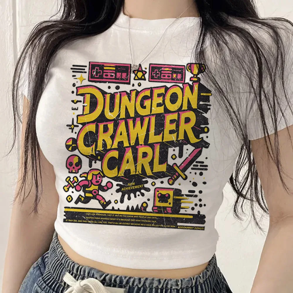 Dungeon Crawler Carl cropped top women y2k japanese meme baddie emo top tees japanese grunge vintage alternative  harajuku