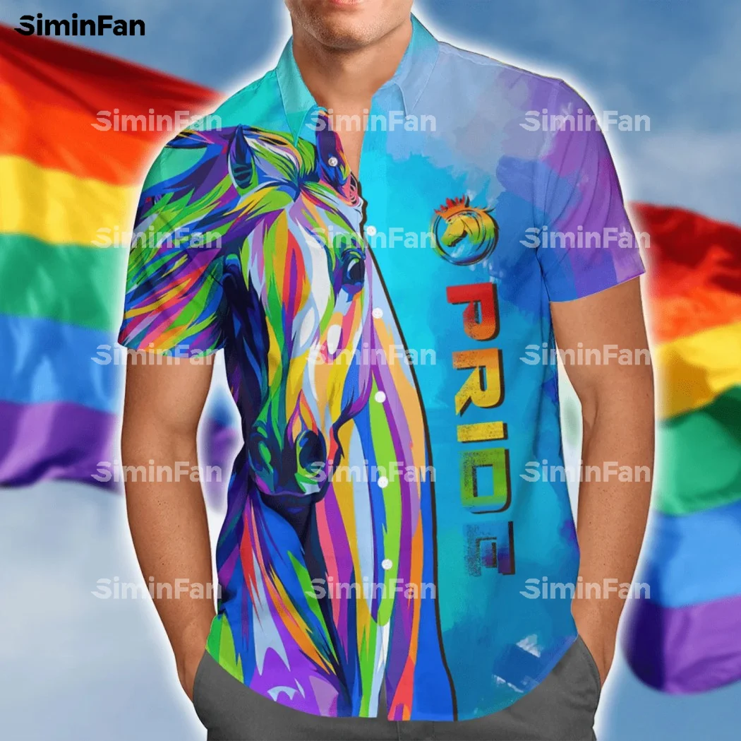 

LGBT PRIDE HORSE RAINBOW 3D Full Printed Hawaiian Shirt Men Summer Camisa Female Casual Top Unisex Tee Male Tshirt Streetwear