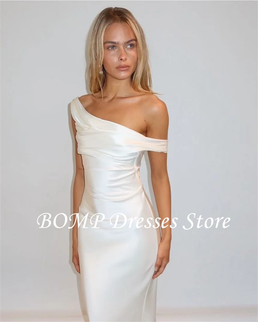 BOMP Sexy Off Shoulder Mermaid Evening Dresses Sleeves Silk Floor Length Wedding Gowns Boho Beach Formal Party Dress Customized