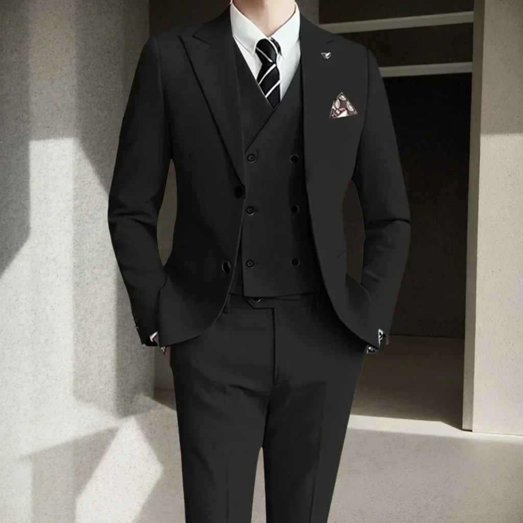 Trajes de lujo para hombre, chaqueta ajustada Regular de 3 piezas, chaleco y pantalones, trajes de esmoquin con solapa de pico para hombre, esmoquin de graduación de negocios