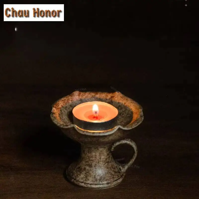 ZAEYORIA Retro Chestnut Shell Lotus Candle Holder Artifacts Scented Aromatic Candles Candle Lights Teaset Centerpiece Decoration