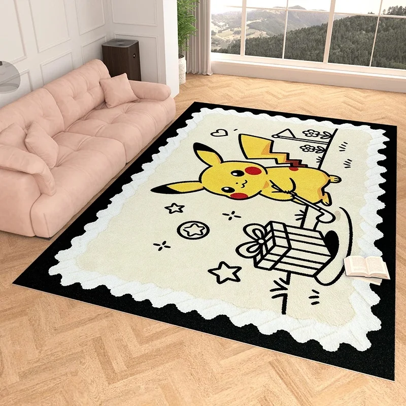 Home Living Room Rug, Faux Cashmere, Pikachu 3D Print, Soft Water Absorbent, Moon Cloud Star Decor Carpet