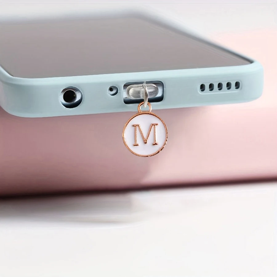 Mobile phone dust plug simple and cute letter M fashionable and good-looking alloy pendant accessory dust plug charging port plu