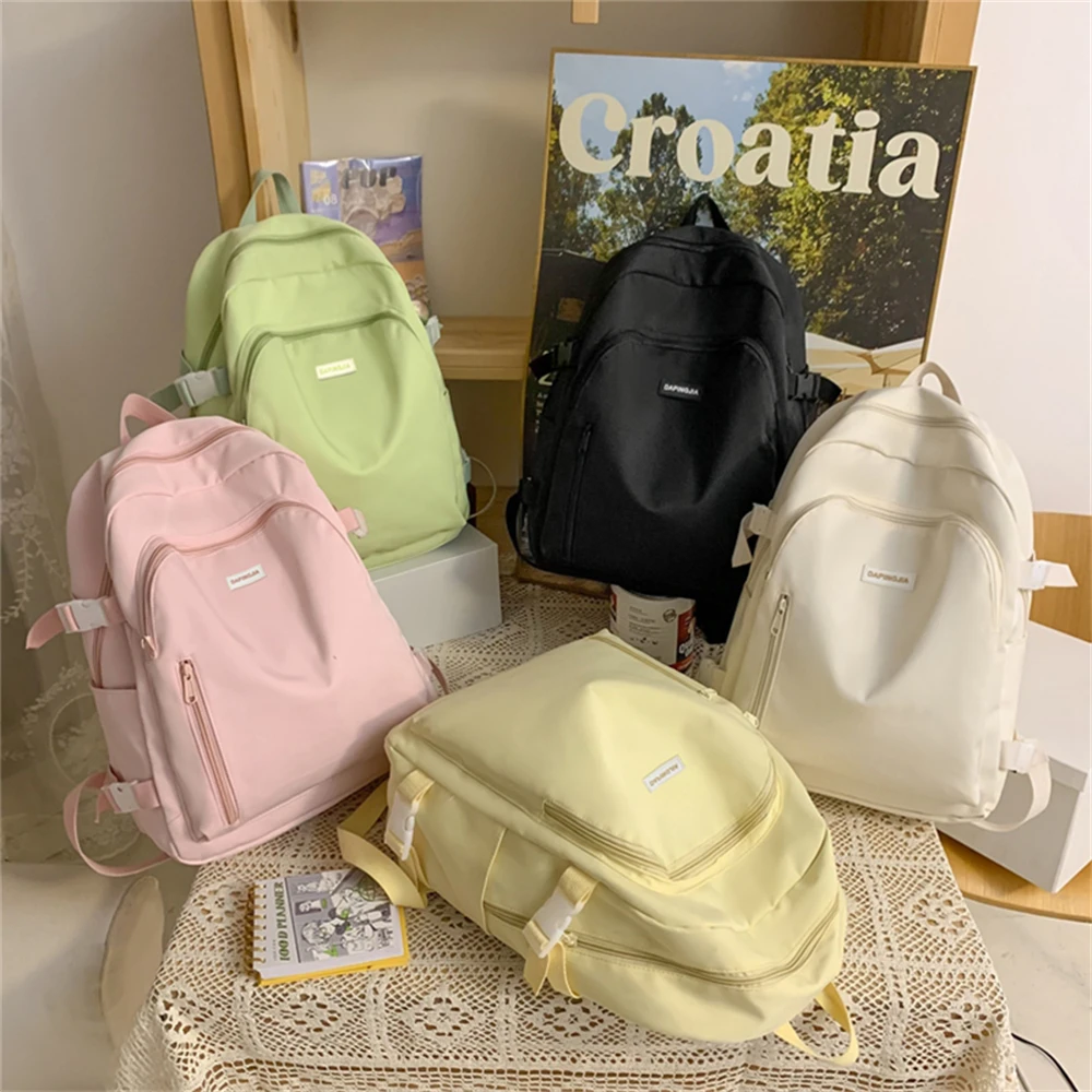 New Nylon Backpack for Women Bags Female School Bags Fashion Ladies Girls Travel Backpack Solid Color Women Shoulder Backpacks