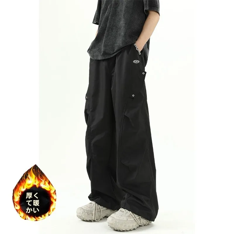 

Американские ретро-брюки в стиле High Street Fleece Workwear для мужчин и женщин, повседневные свободные брюки-парашюты с широкими штанинами, на резинке, в стиле Harlan