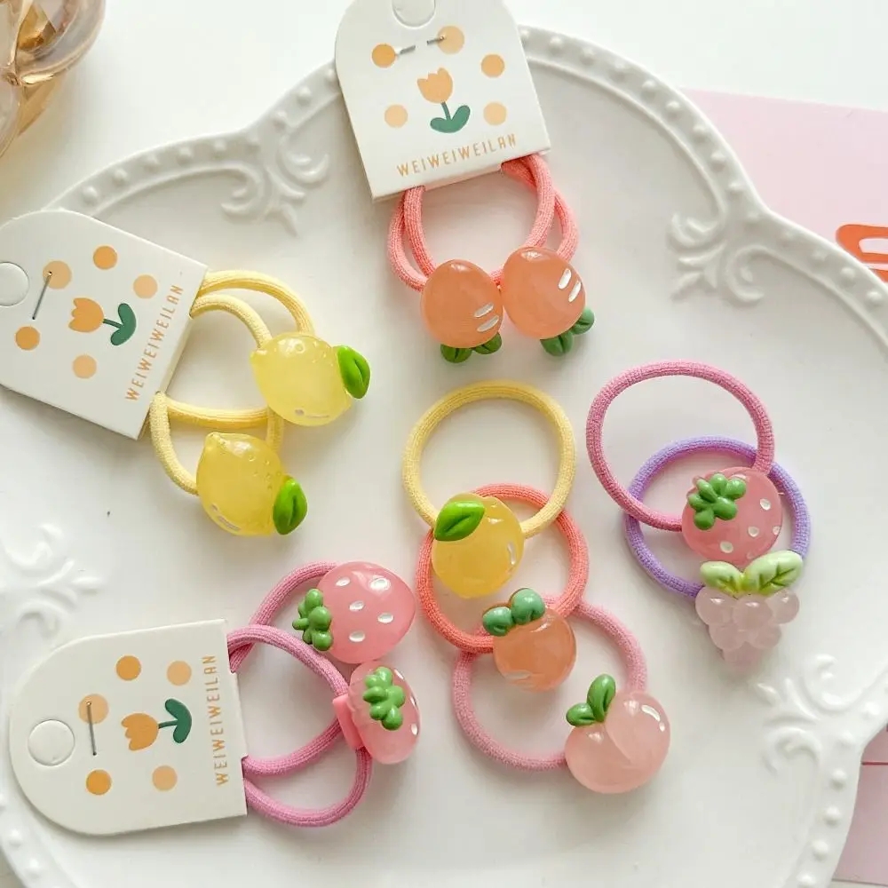 Korean Style Hair Clip Children Hair Scrunchies Strawberry Peach Kids Ponytail Holder Candy Color Hairpin Fruit Hair Rope