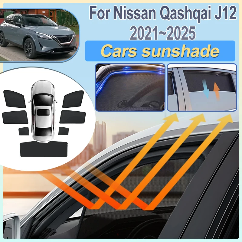 

Для Nissan Qashqai J12 2021-2025: Солнцезащитная сетка на боковые окна, переднее и заднее ветровое стекло, защита от УФ-лучей, аксессуары для автомобиля