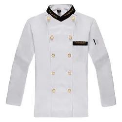 Fashionable Unisex Double-breasted Chef's Uniform, Long sleeve Chef Jackets Chef Kitchen Work Wear Chef service  Gilt buttons