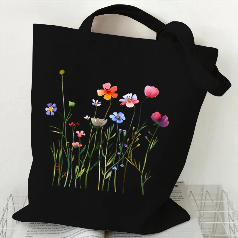 Fashion Canvas Tote Bag Wild Esthetics Wild Flower Women\'s Handbags Bohemian Style Plant Flower Series Female Y2K Shoulder Bag