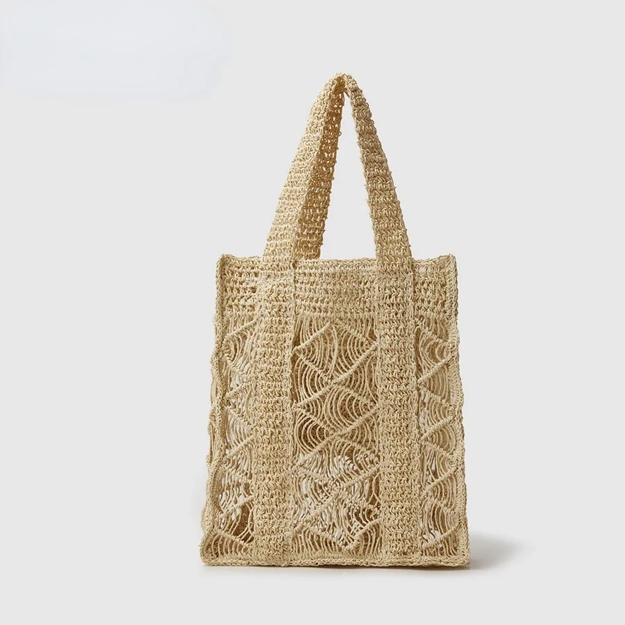 Summer Hollow Hand-woven Portable INS Mori Seaside Holiday Straw Package Large Capacity Vertical Square Shopping Bag