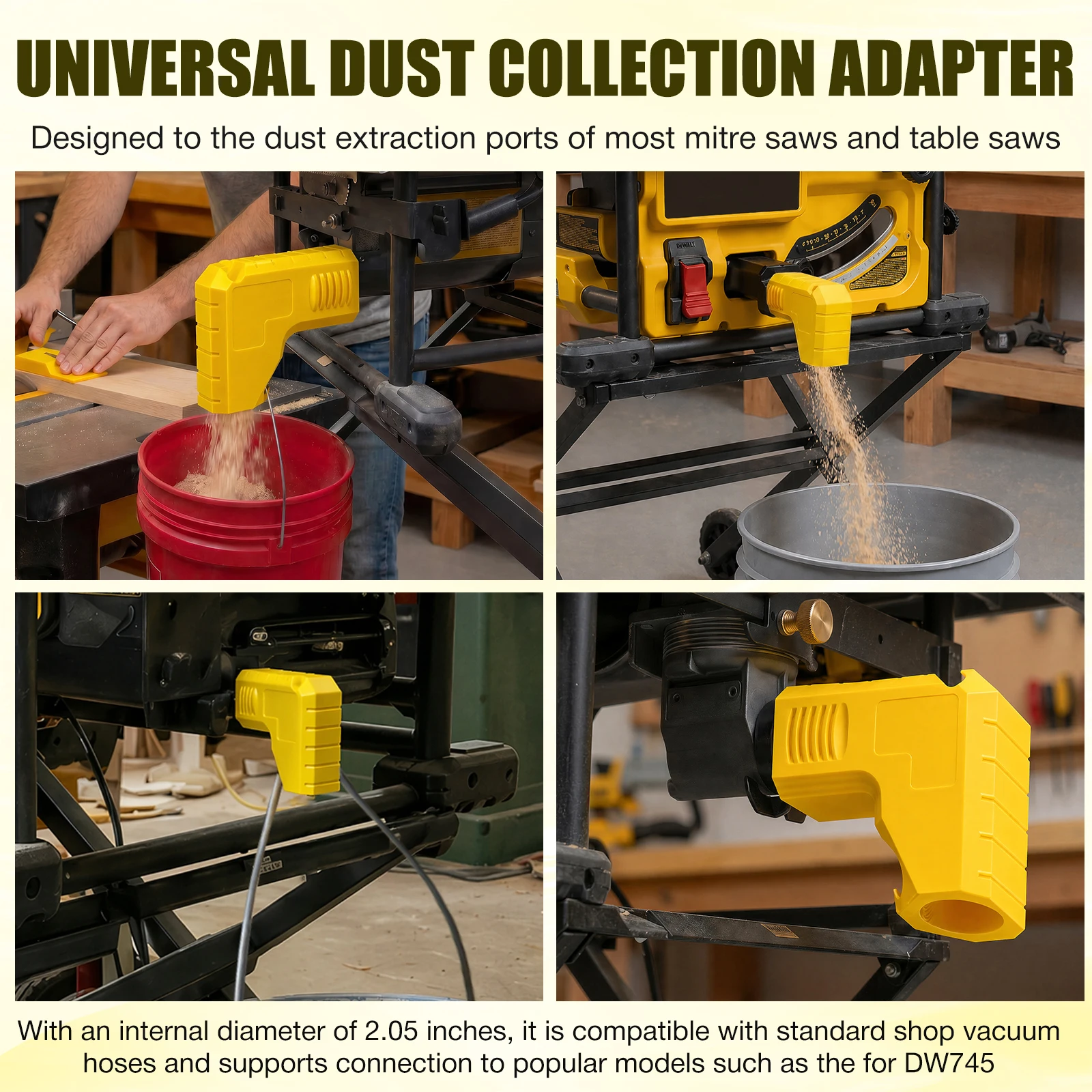 Table Saw Dust Collector 2.05 Inch Adapter For Miter Saw DW745 Gravity Bucket Elbow Woodworking Shop Vac Vacuum Hose Alternative view 4