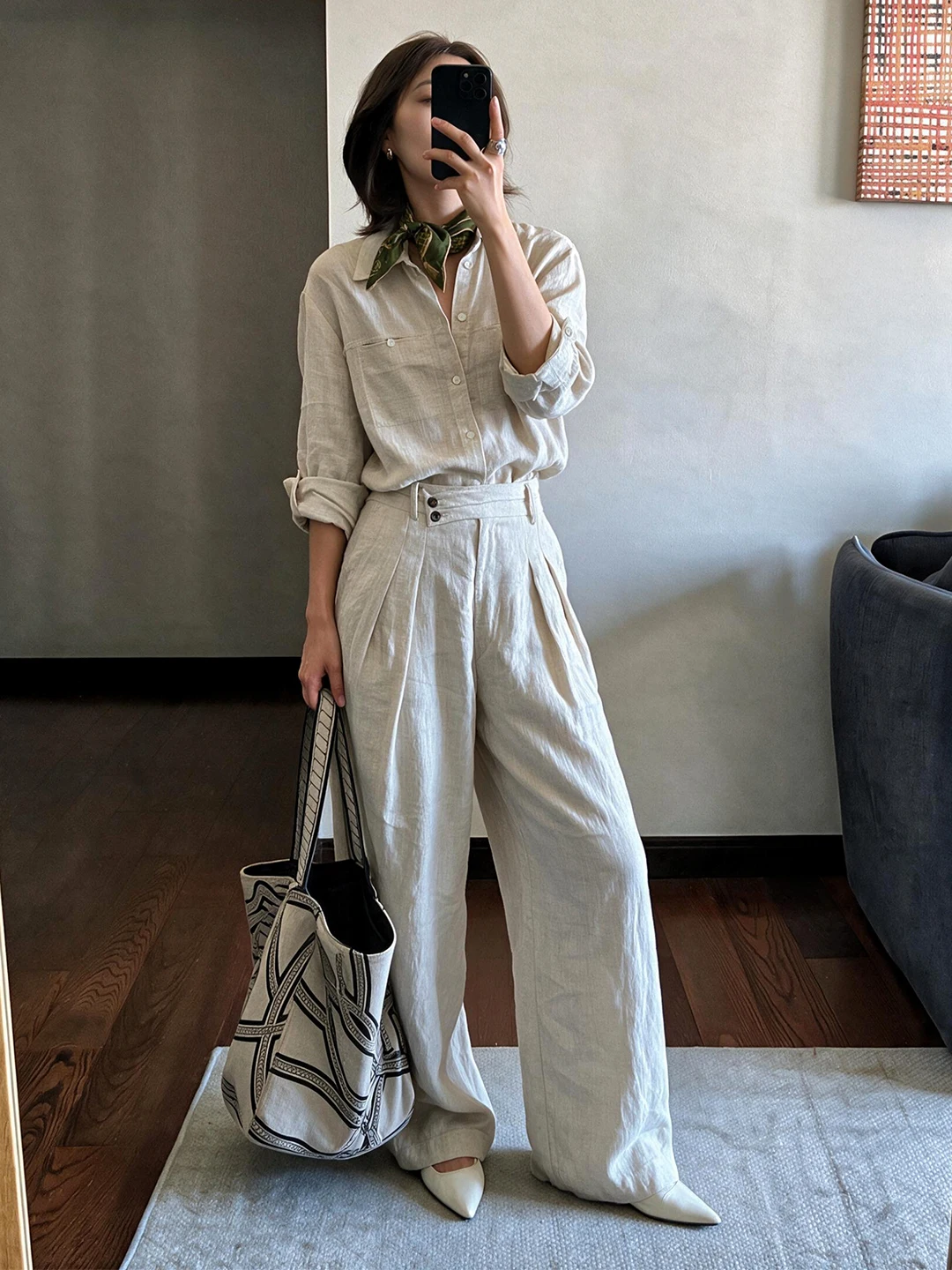 Women's Linen Shirt Set Casual Style Long Sleeve Mid-Length Loose Fit Two-Piece Suit for Autumn Spring Summer And Spring