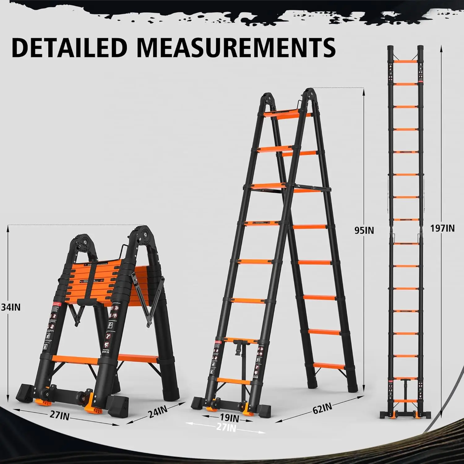 16.5FT Telescoping Ladder A Frame, Portable Extension Folding Ladder, Multi-Purpose Compact Telescopic Ladder for Household or O