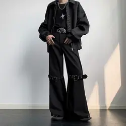 Autumn Winter Fashion High Waist Button Pocket Men's Clothing Bell-bottoms Korean Pockets Trend All-match Hip Hop Casual Pants